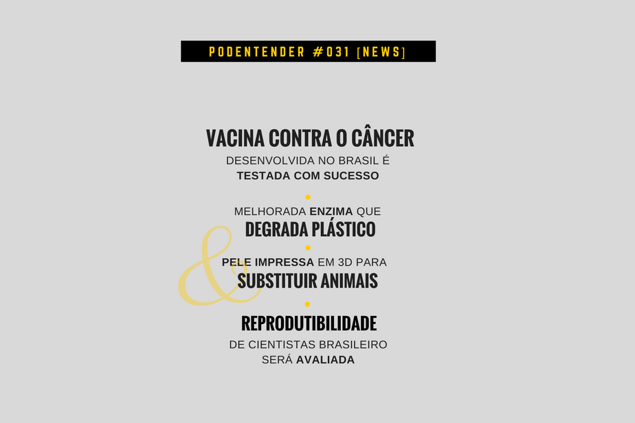 Capa do episódio: Vacina contra câncer, melhorada enzima que degrada plástico, e reprodutibilidade da ciência brasileira